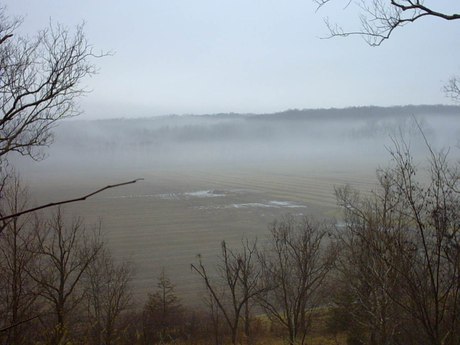The Grand River valley in mist