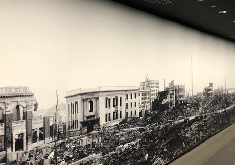 The museum's wall-length photograph of the flattened city