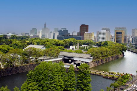 The East Gardens inside their moat, Tokyo behind