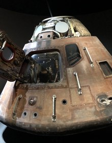 A scorched Apollo command module