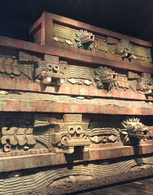 The Temple of Quetzalcoatl facade, feathered serpents and Tlaloc heads