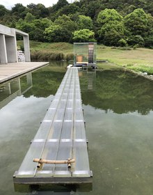 The walkway across the pond at Benesse House