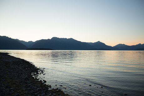 Lake Te Anau at sunset from Henry Creek